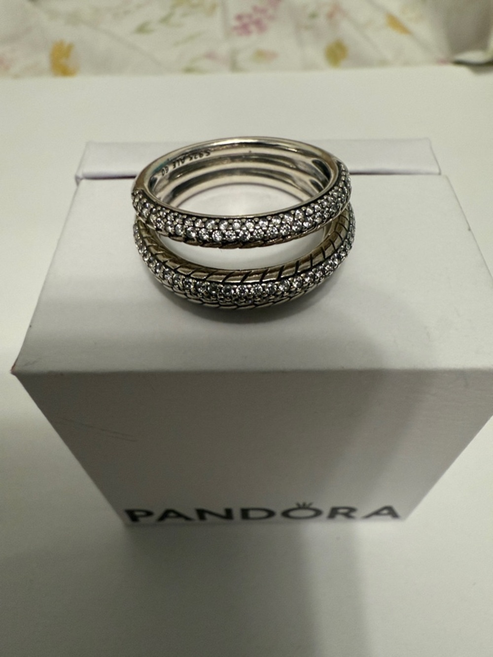 Pandora Silver Pavé and Rope Stackable Ring - Silver